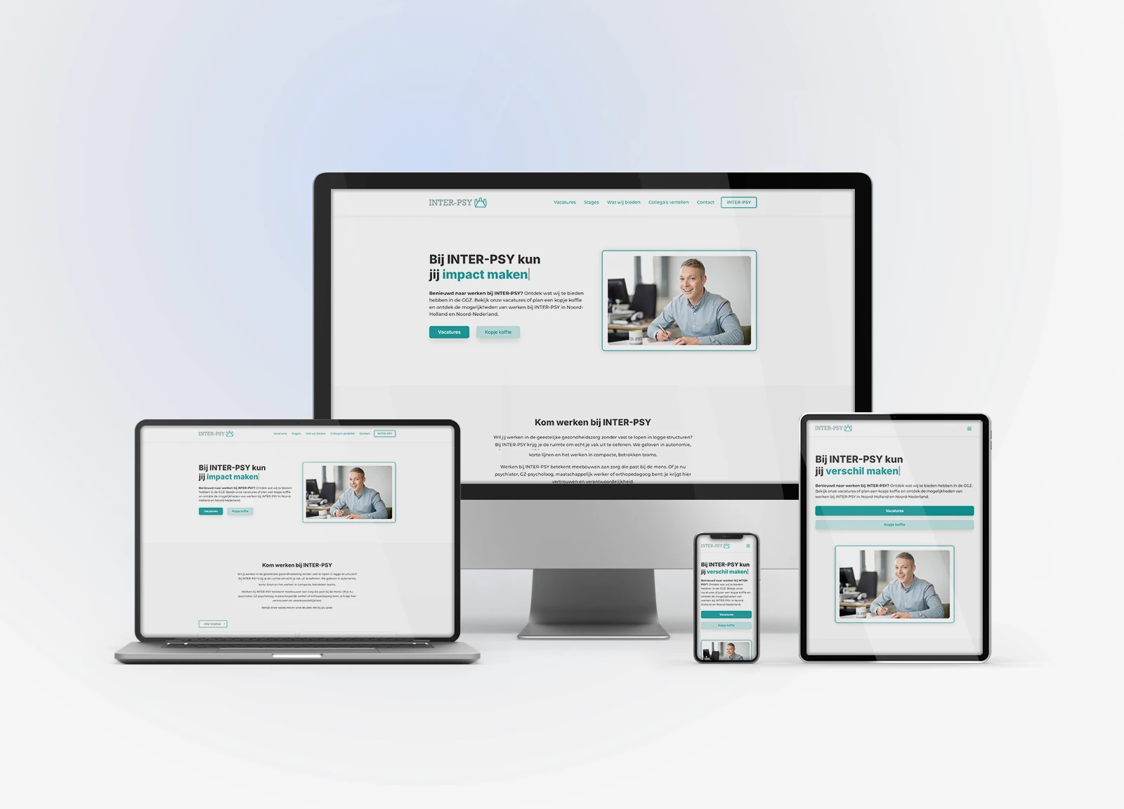 Werken bij INTER-PSY website – webdesign, ontwikkeling en API koppeling met SDB platform door Fribs