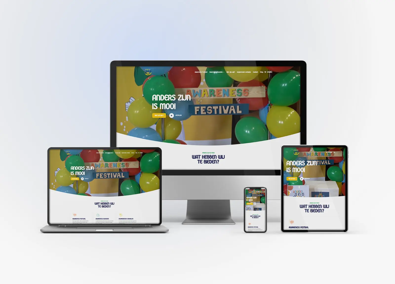 Website Mock-up op beeldschermen van Anders Zijn Is Mooi