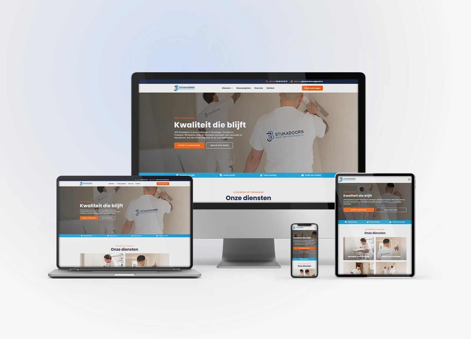 Website Mock-Up van de website van JPB Stukadoors