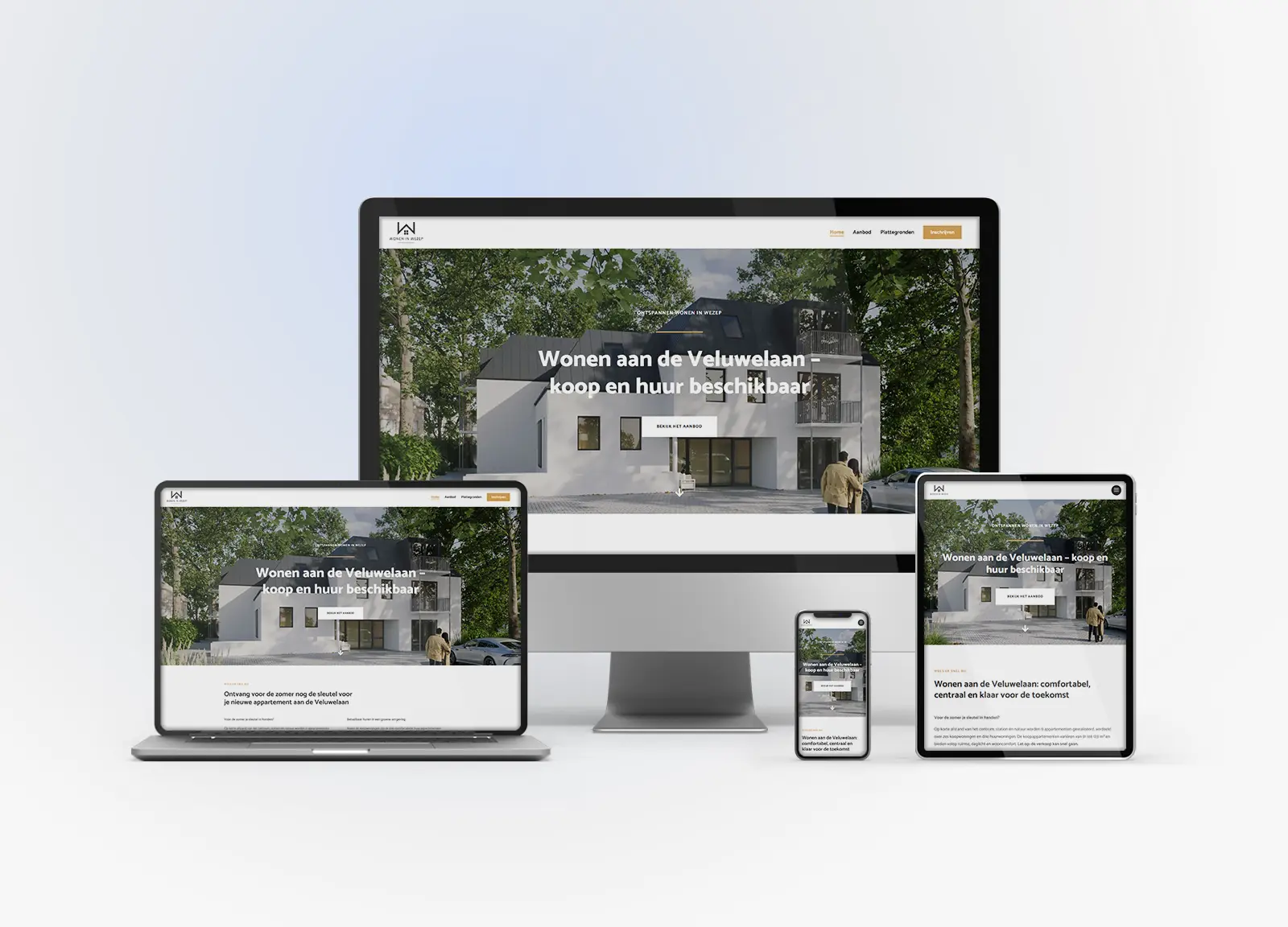 Website Mock-up op beeldschermen van Wonen in Wezep